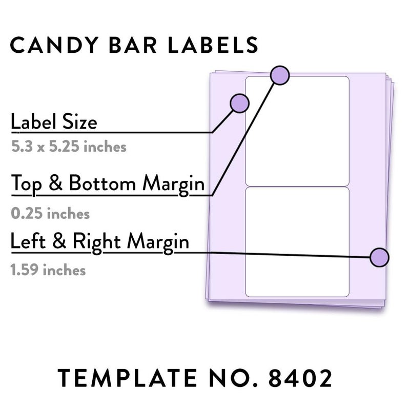 Dashleigh 20 Printable Candy Bar Wrappers - Custom Labels 5.3x5.25 inches for Inkjet & Laser - Sticker Paper for Party Favors, Wedding & Birthday (5.3 x 5.25 in., 20, Count) - Image 2